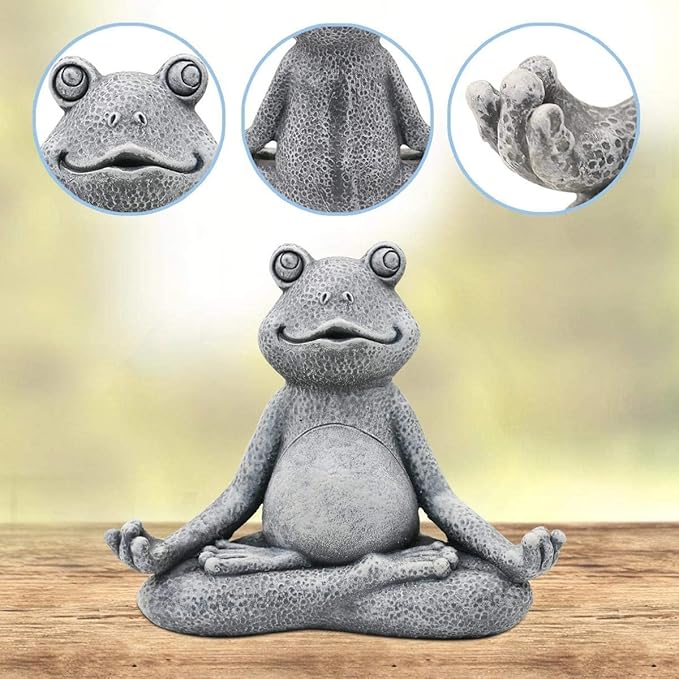 Nacome Meditating Frog Miniature Figurine, Zen Yoga Frog Statue Ornament - Indoor/Outdoor Garden & Home Decoration, 5 inch (Grey)