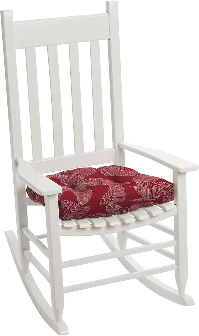 Arden Indoor/Outdoor Rocking Chair Or Wicker Chair Cushion, 2-Pack, 20 x 18, Water Repellent, Rain Proof, Fade Resistant Cushion for Rocking Or Rounded Back Chair Red Leaf Palm