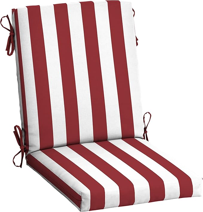 Arden Outdoor Patio Dining Chair Cushion, 20x44, Rain-Proof Seat Pad, Fade-Resistant Outdoor Cushion Ruby Red Cabana Stripe