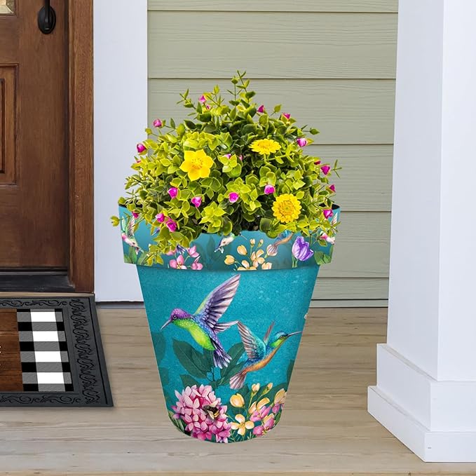 Briarwood Lane Spring Planter 14" x 15" x 15" Springtime Hummingbirds Large for Spring Planter