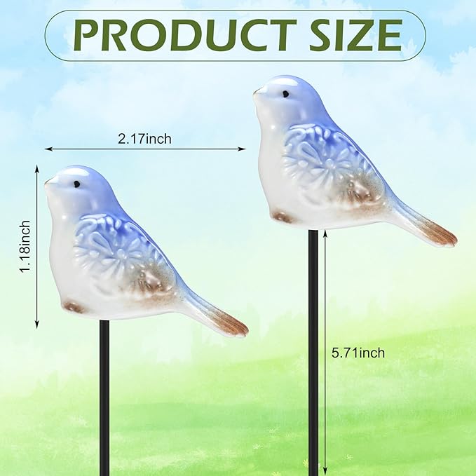 Sosation 2 Pcs Miniature Bird Decorative Stakes Ceramic Bird Figurines Cute Decorative Garden Stakes Mini Animal Garden Decoration for Fairy House Bonsai Indoor Outdoor Lawn Pathway Patio Ornaments