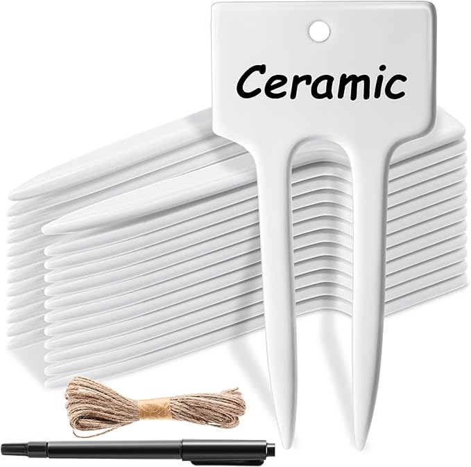 24 Pack Ceramic Plant Labels Garden Markers 4 Inch T-Type Plant Name Tags Herbs Succulent Name Tags for Indoor Outdoor Markers Tree Reusable Waterproof Label Stakes