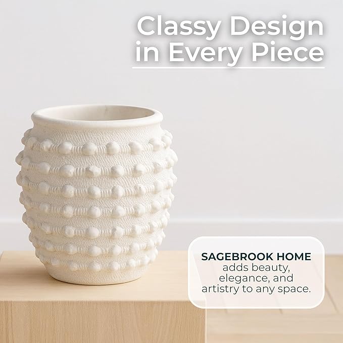 Modern Ceramic Flower Pot with Bubble Texture – Decorative Round Stoneware Planter for Indoor and Outdoor Plants – Unique Contemporary Accent for Garden, Patio, or Home Decor – 9" White