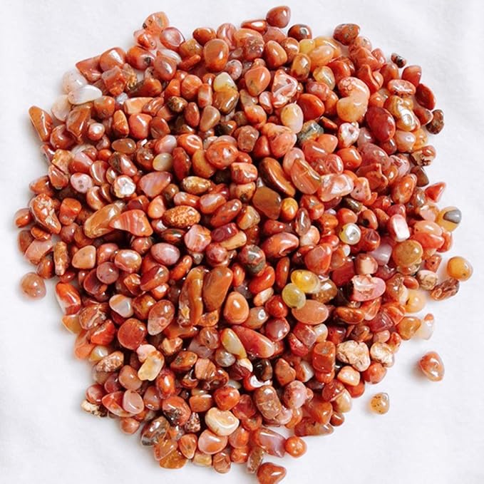IMALY Red Agate Tumbled Chips Stone Polished Crushed Healing Crystal Quartz Pieces Irregular Shaped Stones for Home Decorative Stones Vases Plants Succulents 0.5lb