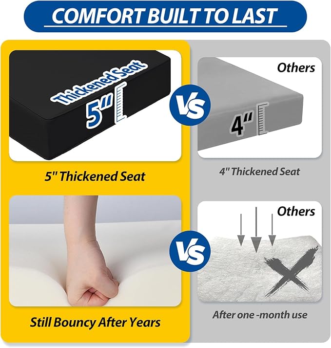 AAAAAcessories Outdoor Seat Cushions for Chairs, Fade-Resistant, Waterproof Patio Furniture Replacement Cushions, 24" x 24" x 5" + 24" x 13.5", Charcoal Black