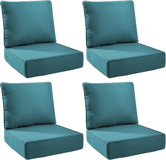 6" Thick Outdoor Cushions 24x24x6, 4-Set Deep Seat Patio Cushions with Removable Cover, Waterproof & Fade Resistant Replacement for Wicker Chair, Loveseat, Sofa - Peacock Green