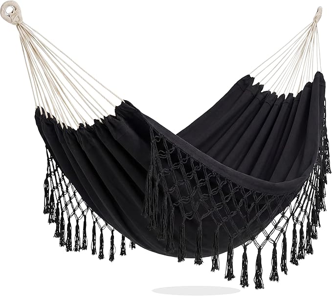 PNAEUT Double Hammocks for Outside, Replacement Outdoor Tree Hammock for Indoor Patio Porch Garden (Tassel Black, Medium)