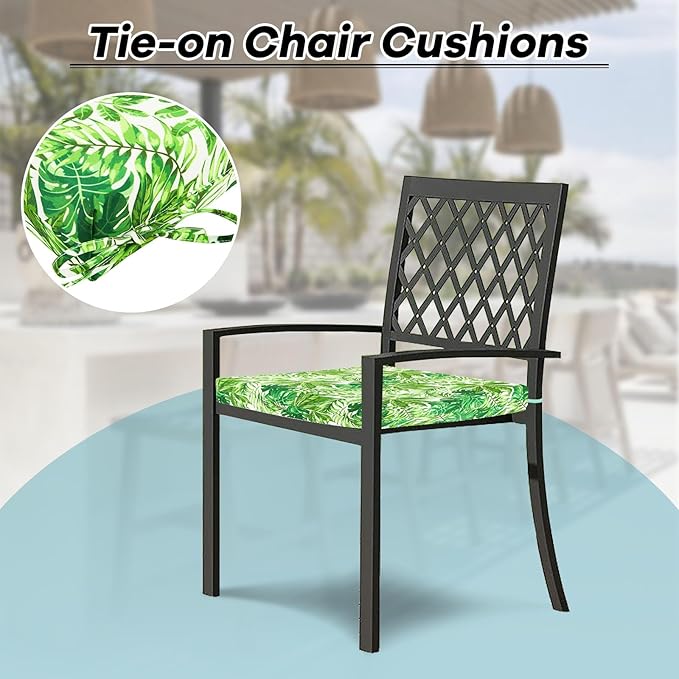 Basic Beyond Outdoor Chair Cushions Set of 4, Square Corner Outdoor Cushions for Patio Furniture, Water Resistant Patio Chair Cushions with 2 Ties, 18.5x16x3, Green Leaves