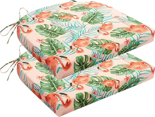 HARBOREST Outdoor Chair Cushions Set of 2, Water Resistant Patio Chair Cushions with Ties, Outdoor Seat Cushions for Patio Furniture, 17"x16"x2", Flamingo