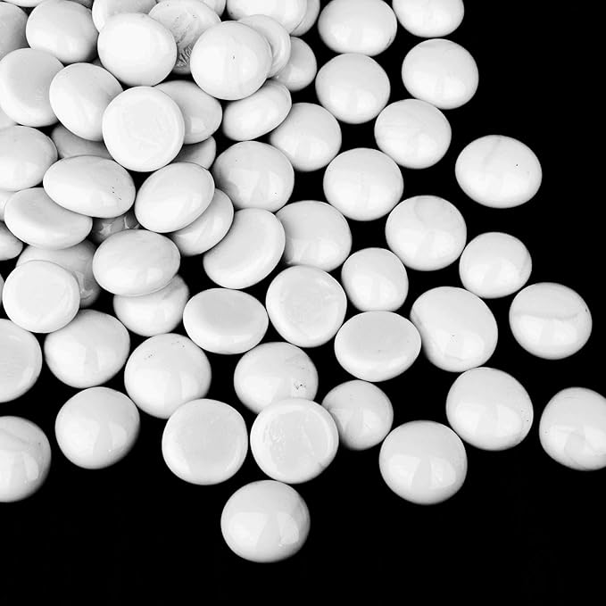 CYS EXCEL 5LBS White Glass Gemstone Beads Vase Fillers Flat Marble Beads Multiple Color Choices Aquarium Decor Rocks Floral Stones Decorative Mosaic Glass Gem Pebbles