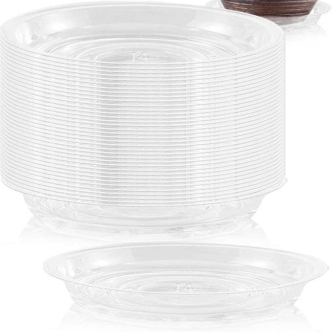 40 Pack 14 Inch Plant Saucer Clear Plant Saucers for Outdoors Plants Drip Trays Extra Large Pot Saucer No Holes Pot Saucers Planter Trays for Indoor Plants Bulk Plastic Tray for Flower, Potted Tree