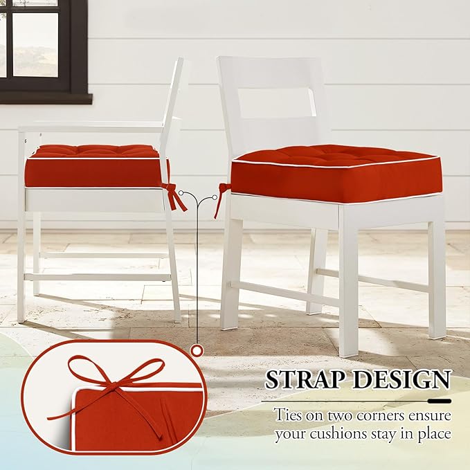 Wellsin Outdoor Chair Cushions Set of 2, Patio Cushions for Outdoor Furniture, Tufted Waterproof Outdoor Chair Pads, 19 x 19 Inch, Brick Red