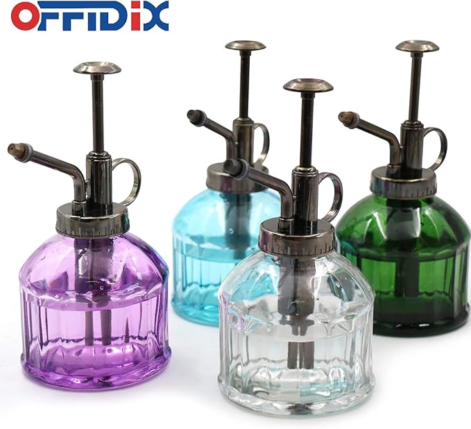 OFFIDIX Glass Watering Spray Bottle,Plant Mister Watering can Indoor with Bronze Plastic Top Pump, Glass Small Watering Can for Garden, Plants, Cleaning (Purple)