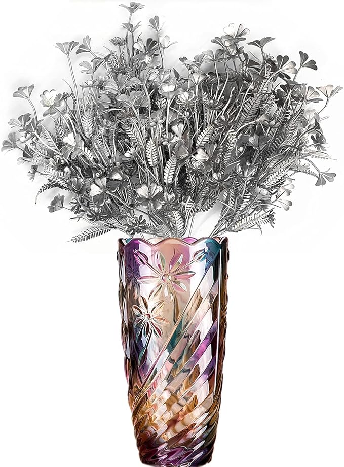 Artificial Plants, CATTREE Plastic Grass Faux Shrubs Fake Leaves for Christmas Flowers Bushes Home Indoor Outdoor Garden Wedding Festival Decoration Hall Table Planter DIY Flower Filler – Silver 4 Pcs