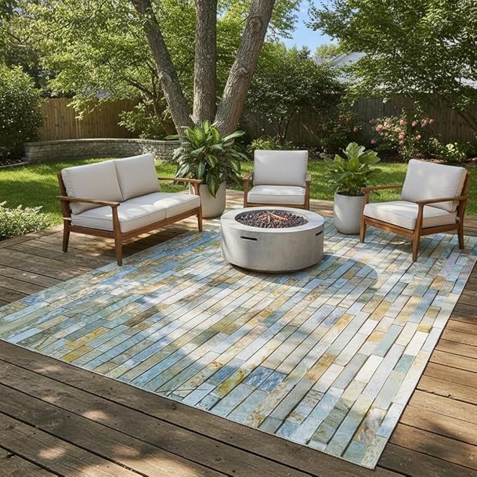 Waterproof Stone Brick Wall Texture Outdoor Rugs for Garden Backyard Patio Balcony Deck Non Slip Easy Clean Outside Carpet Low Pile Washable Stain Resistant Porch Hallway Farmhouse Floor Mat 6x8
