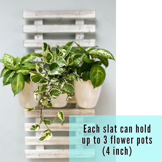 ShopLaLa Wooden Wall Planters - 2 Pack Wall Hanging Planters for Indoor Plants, White Rustic Wood Wall Mounted Flower Pot Holder Vertical Succulent Orchid Airplant Frame Display 15.7" (40cm)
