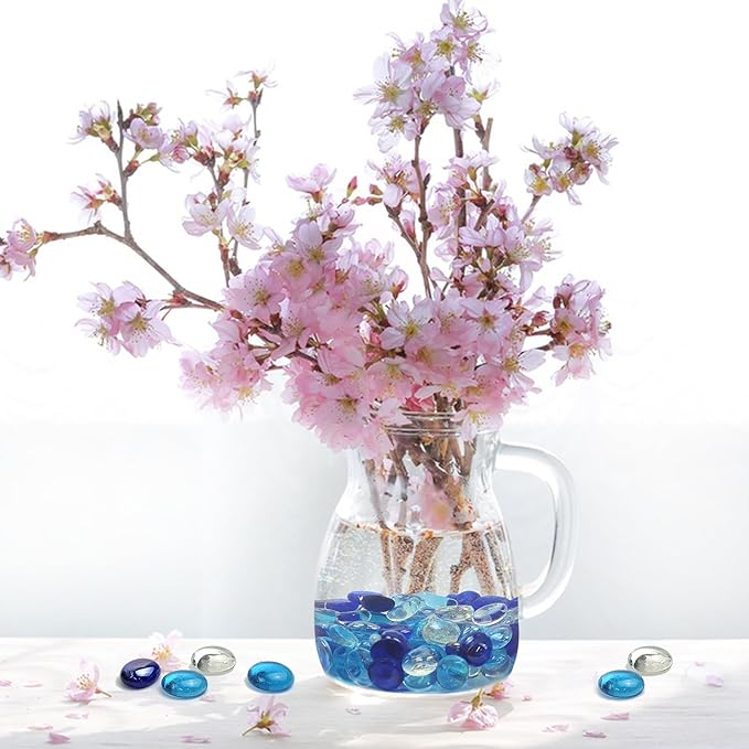 5lbs Flat Glass Marbles for Vase, 500 Pcs Glass Pebbles. Decorative Glass Beads for Vase Fillers Candle Aquarium Crafts Fire Pit Glass and Wedding Decor