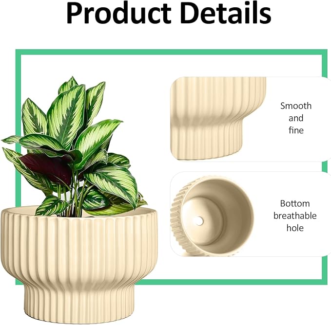 OXART Ceramic Pots for Plants, 7.7 Inch Round Plant Pot with Drainage Hole, Modern Outdoor Flower Pots Home Garden Decorative Planters for House Plants Indoor Planters (Yellow)
