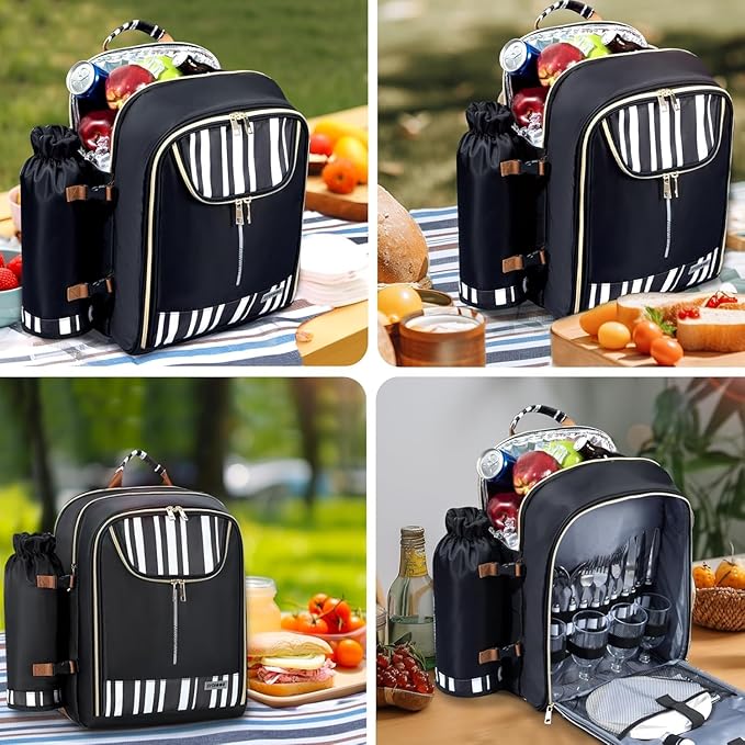 Trolley Picnic Backpack for 4 Person - Blanket & Tableware Set, Detachable Wine Pouch - Ideal for Beach, BBQ, Camping, Trip, Park, Gifts for Friends, Adventures, Patio, Lawn, Garden