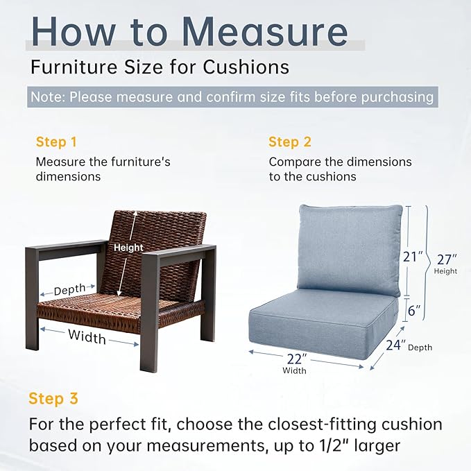Belord Luxury 6" Thick Outdoor Cushion 9 Set - 22 x24 Inch 28D Sponge Filling Fade-Resistant Chair Cushion, Spill Proof Removable Patio Furniture Replacement Cushion for Sofa Bench Swing - Baby Blue