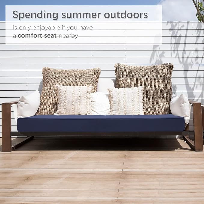 Favoyard Outdoor Bench Cushion 59 x 18 Inch Waterproof Patio Furniture Cushions 3-Year Color Fastness Garden Sofa Settee Couch Swing Pads with Handle and Adjustable Straps, Blue