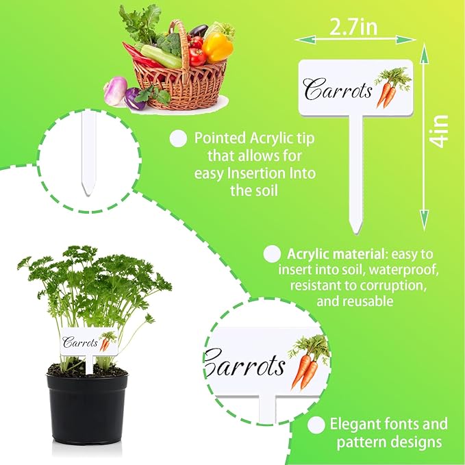 20pc Garden Signs - 20 Styles, Waterproof, Reusable Plant Stakes with Names for Vegetables and Indoor/Outdoor Decoration