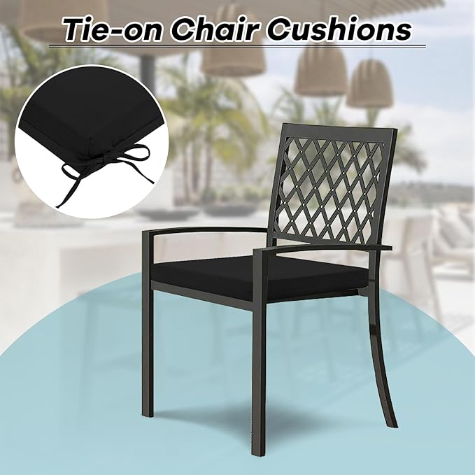 Basic Beyond Outdoor Chair Cushions Set of 4, Square Corner Outdoor Cushions for Patio Furniture, Water Resistant Patio Chair Cushions with 2 Ties, 18.5x16x3, Black