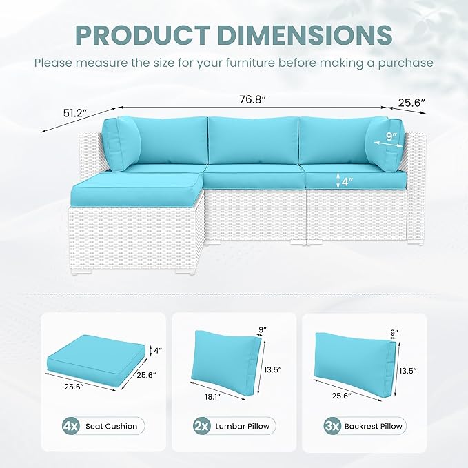 UDPATIO Outdoor Cushions for Patio Furniture Upgraded, Waterproof Patio Furniture Cushions Replacement, 4" Deep Seat Outdoor Sectional Cushion for 4-seat Chair Sofa Couch(Sky Blue)