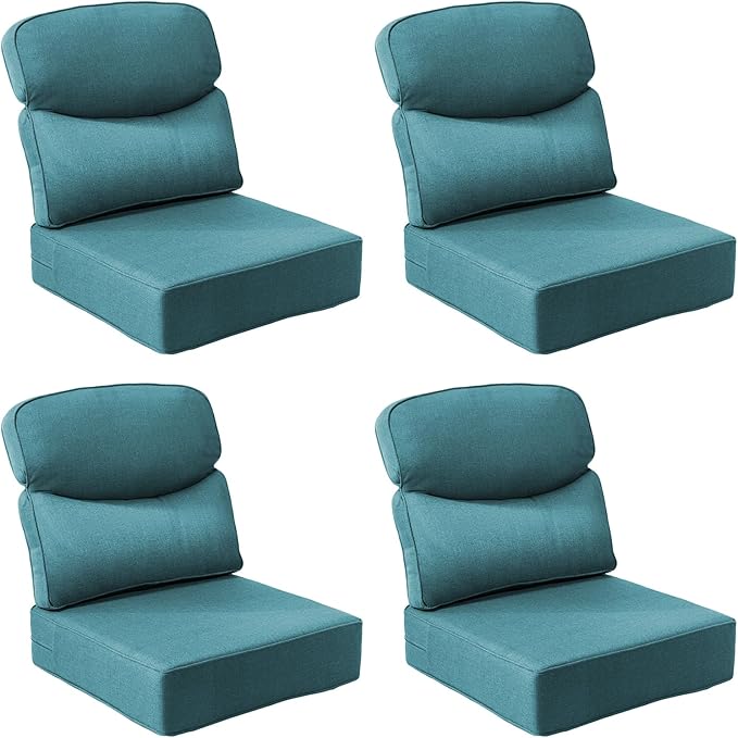 Outdoor Cushion Set for Patio Furniture, UV Resistant, Water Resistant - 6 Inch Thick Dual Layer Back Support Cushions– 24x24 Inch Patio Seat Covers for Chair/Sofa/Couch | Peacock Green | 4-Pack |