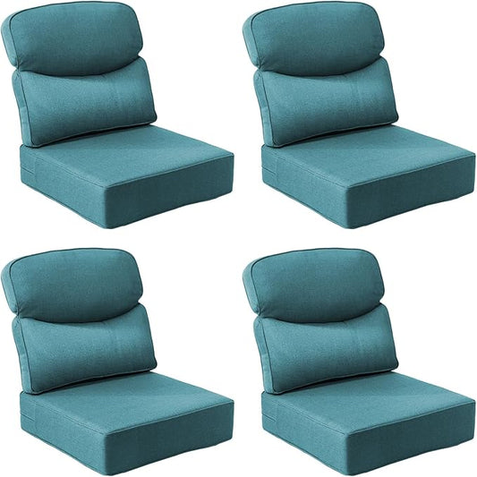 Outdoor Cushion Set for Patio Furniture, UV Resistant, Water Resistant - 6 Inch Thick Dual Layer Back Support Cushions– 24x24 Inch Patio Seat Covers for Chair/Sofa/Couch | Peacock Green | 4-Pack |