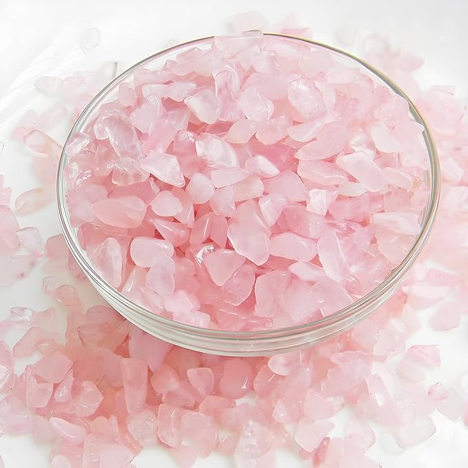 1lb Rose Quartz Crystals, Vase Filler Stones, Pink Crushed Rose Quartz Chips, Decorative Marbles for Vases, Pebbles for Indoor Plants, Gravel for Fish Tank Aquarium
