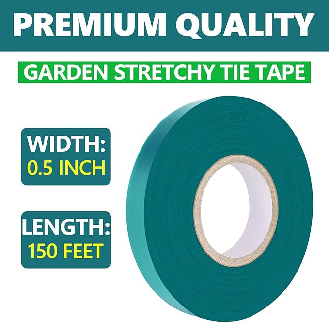 Easytle Stretch Tie Tape Roll, 1/2" 150ft Garden Tie Tape, Thick Sturdy Plant Ribbon Garden Green Vinyl Stake Gardening Tools for Indoor Outdoor Patio Plant Use