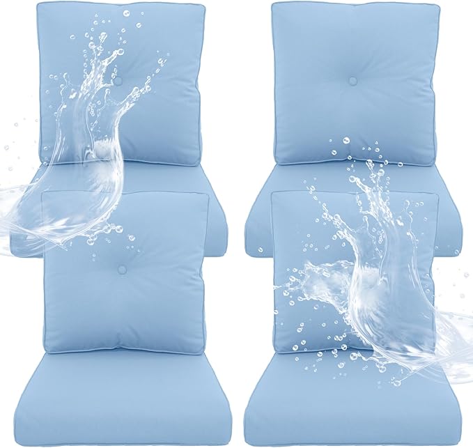 Outdoor Chair Cushions 4 Sets - 22*24" Patio Furniture Cushion with Removable Cover, 28D High Density Sponge Filling Outdoor Patio Cushion for Chairs, Rocker, Sofa and Loveseat - Baby Blue