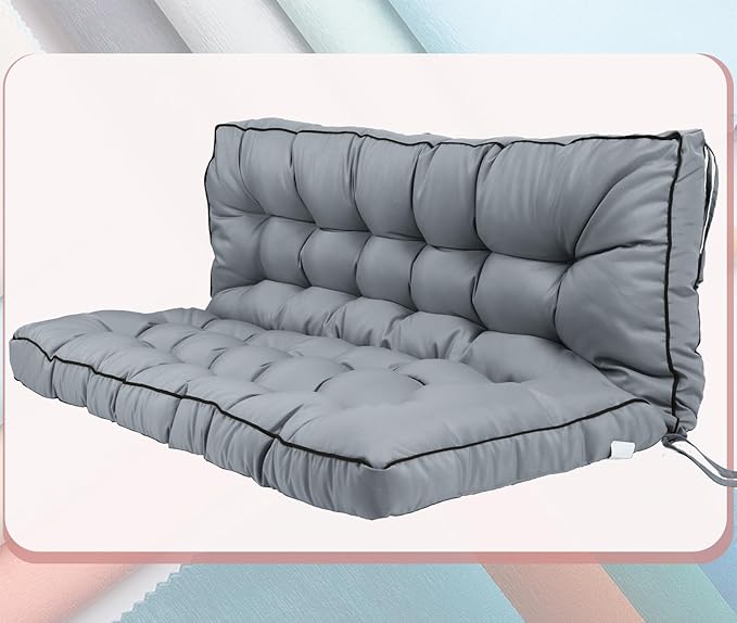 2-3 Seat Swing Replacement Cushion, Outdoor Bench Cushions with Backrest Thicken 4", Patio Furniture Garden Porch Loveseat Glider Pad Anti-Fading Waterproof (French Grey, 40x55in)