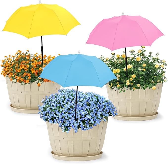 3 Packs Plant Shade Umbrellas for Outdoor Plants,23.6" Sun Shade Covers, Sun Protection Cloth for Potted Plants, Garden Beds, Patio Flowers,Pink Yellow Blue,3 Packs