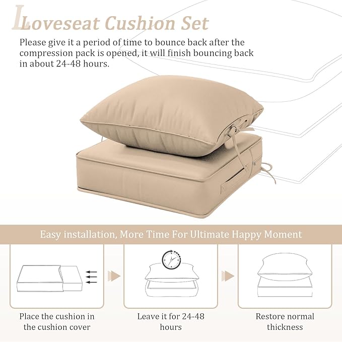 Outdoor Patio Chair Cushions Set 19 L X 19 W X 4 H Inch Waterproof & Fade Resistant Deep Seat and Back Cushions with Removable Covers Outdoor Seat Cushion Set for Chairs and Sofas