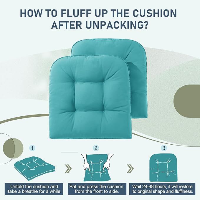 downluxe Outdoor Chair Cushions Set of 2 for Patio Furniture, Waterproof Tufted Overstuffed Patio Furniture Cushions, Thick Outdoor Seat Cushion, 19" X 19" X 5", Teal