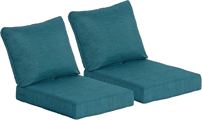 24x27.5 Inch Outdoor Deep Seat Cushions Set of 2,Thick High-Density Foam, Water-Resistant, Piped Edges & YKK Hidden Zipper for Patio Furniture,Malachite