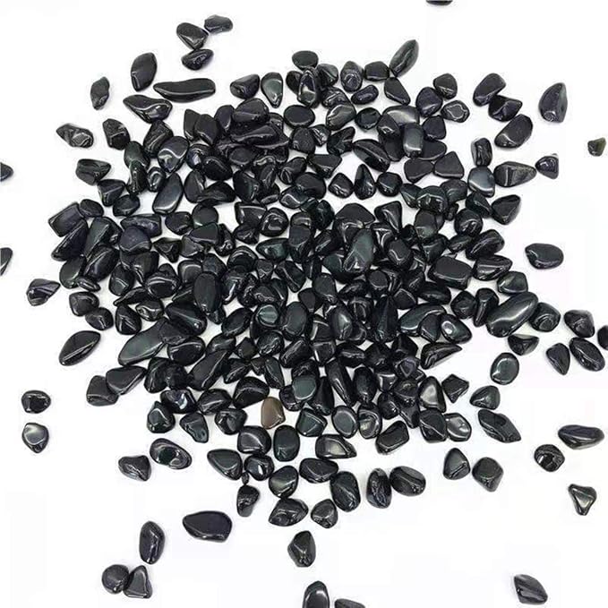 IMALY Black Obsidian Tumbled Chips Stone Polished Crushed Healing Crystal Quartz Pieces Irregular Shaped Stones for Home Decorative Stones Vases Plants Succulents 0.5lb