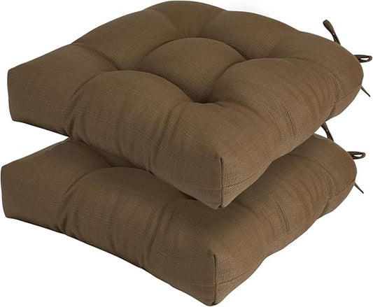 FUNHOME Outdoor Chair Cushions 19 x19 Inch,Water Resistant Tufted Seat Cushions 19",Reversible,Weather Resistant,Rounded Back Wicker Chair Cushion for Patio Garden Furniture(Coffee Brown)