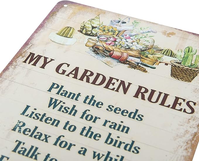 ERLOOD My Garden Rules Metal Tin Sign Vintage Wall Decoration Home Garden Kitchen Art Sign 8 x 12
