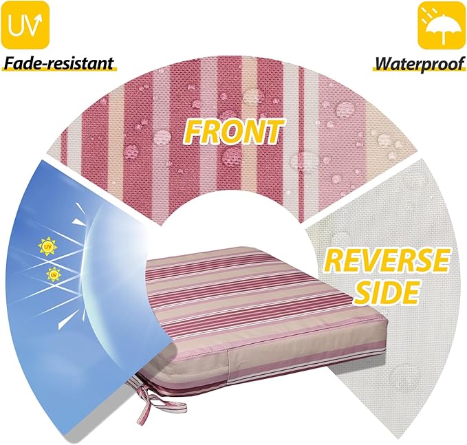 AAAAAcessories Outdoor Seat Cushions for Chairs, Waterproof, Fade-Resistant, 20" x 20" x 3", Patio Furniture Replacement Cushions, Set of 2, Dusty Rose Garden Stripe