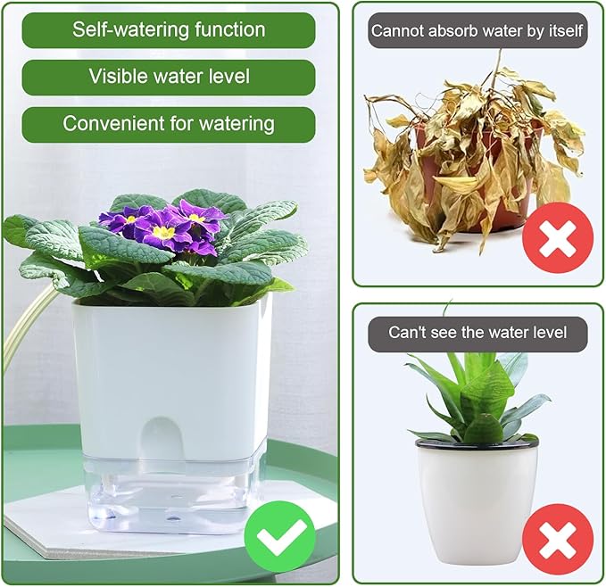Self Watering Pots for Indoor Plants: African Violet Pots Planter with Visible Reservoir Self Watering Planter for Herb, House Plant Planting