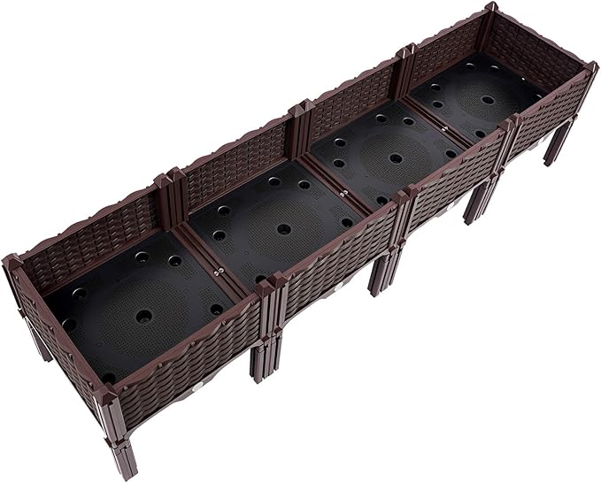 Set of 4 Raised Garden Bed with Legs Outdoor, Planter Raised Beds Kits with Drain Holes, Fruit Flowers Vegetables Standing Box for Patio Deck Porch Backyard