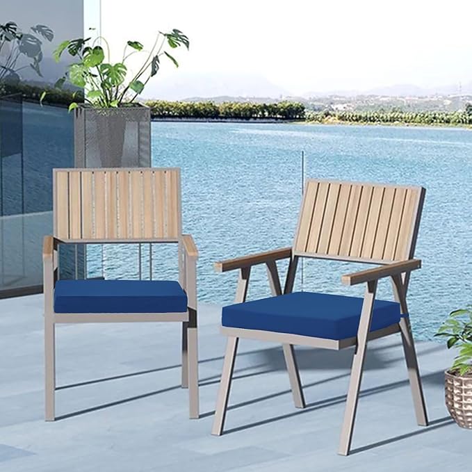 Cozyide Outdoor Chair Cushions, Waterproof Patio Seat Cushions with Adjustable Straps, Square Corner Patio Chair Cushions for Garden, Royal Blue, 18.5x16x3 Inch (Pack of 4)