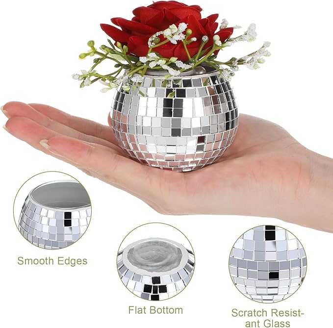 12 PCS Disco Ball Candle Holder, Silver Disco Ball Vase 2x2.6Inch Multifunctional Pencil Cup Discos Flower Vase Discos Balls Centerpieces for Wedding Centerpieces,Birthday,Office,Bedroom Decor