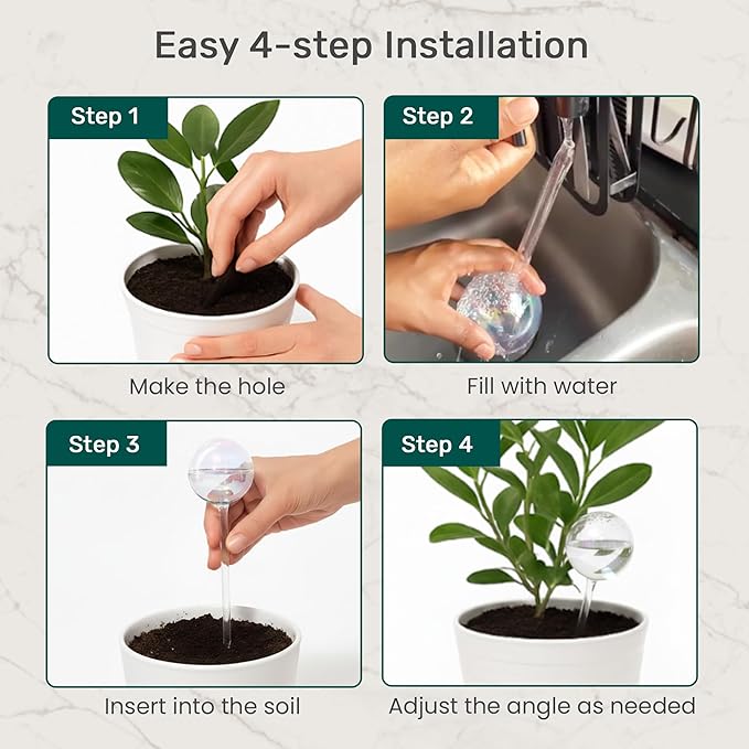 Automatic Plant Watering Globes Self Watering Planter Inserts (Set of 6) | Hands Free Clear Glass Bulbs | Planter Spikes to Support Indoor & Outdoor Plant Health (200ml)