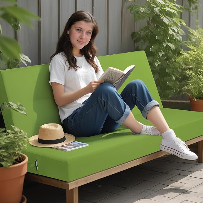 idee-home Outdoor Bench Cushion Waterproof, Bench Cushions for Outdoor Furniture, Patio Porch Swing Replacement Seat Pad with Ties for Garden Backyard, 59 x 18 Inch Green