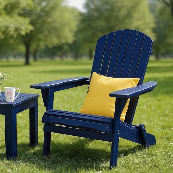 VINGLI Folding Adirondack Chairs Set of 4, Wood Adirondack Chair for Outdoor, Foldable Fire Pit Chairs for Patio, BBQ, Porch, Yard, Pool, Blue