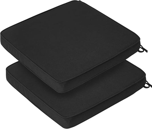 FUNHOME Indoor/Outdoor Chair Cushions Set of 2, 18 x 18 x 2.5 Inch Square Corner Outdoor Cushions for Patio Furniture,2 Packs Patio Chair Cushions with Ties-Black